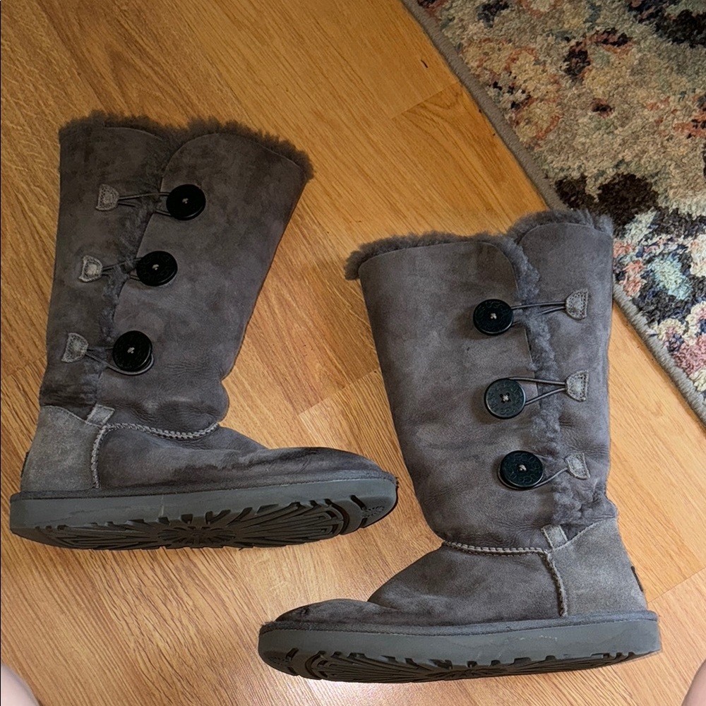 UGG Grey Bailey Button Triplet Boots